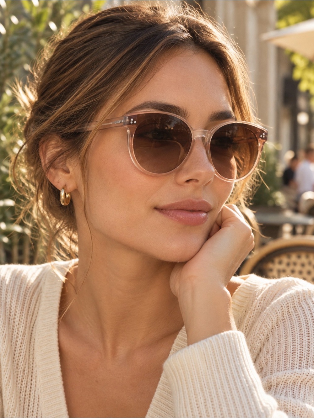 SOJOS Round Gradient Sunglasses Translucent Beige Frame